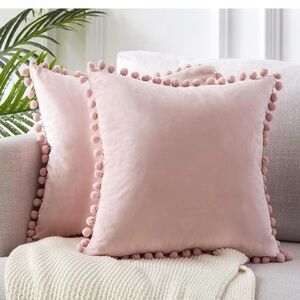 Topfinel Pink Pom Pom Pack of 2 Throw Decorative Pillow covers, Size:16x16